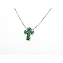 Collana con Croce Smeraldi - Larghezza 8.3mm