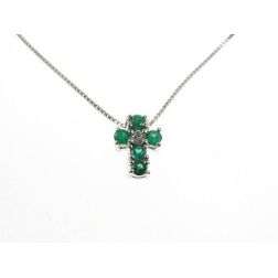 Collana con Croce Smeraldi - Larghezza 8.3mm