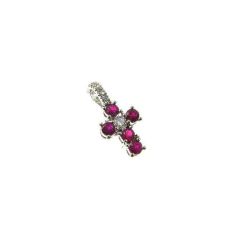 Ciondolo Croce con Rubini - Larghezza 8.3mm