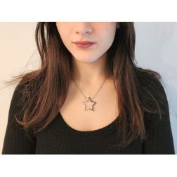 Photo of worn Star Necklace  with White and Black Zircons