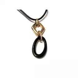 70cm Rubber Necklace with Geometric Charm in Yellow Gold and Onyx