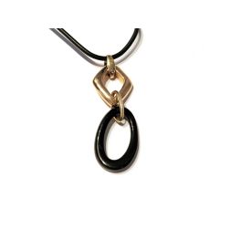 Collana 70cm in Caucciù con ciondolo geometrico Oro Giallo e Onice
