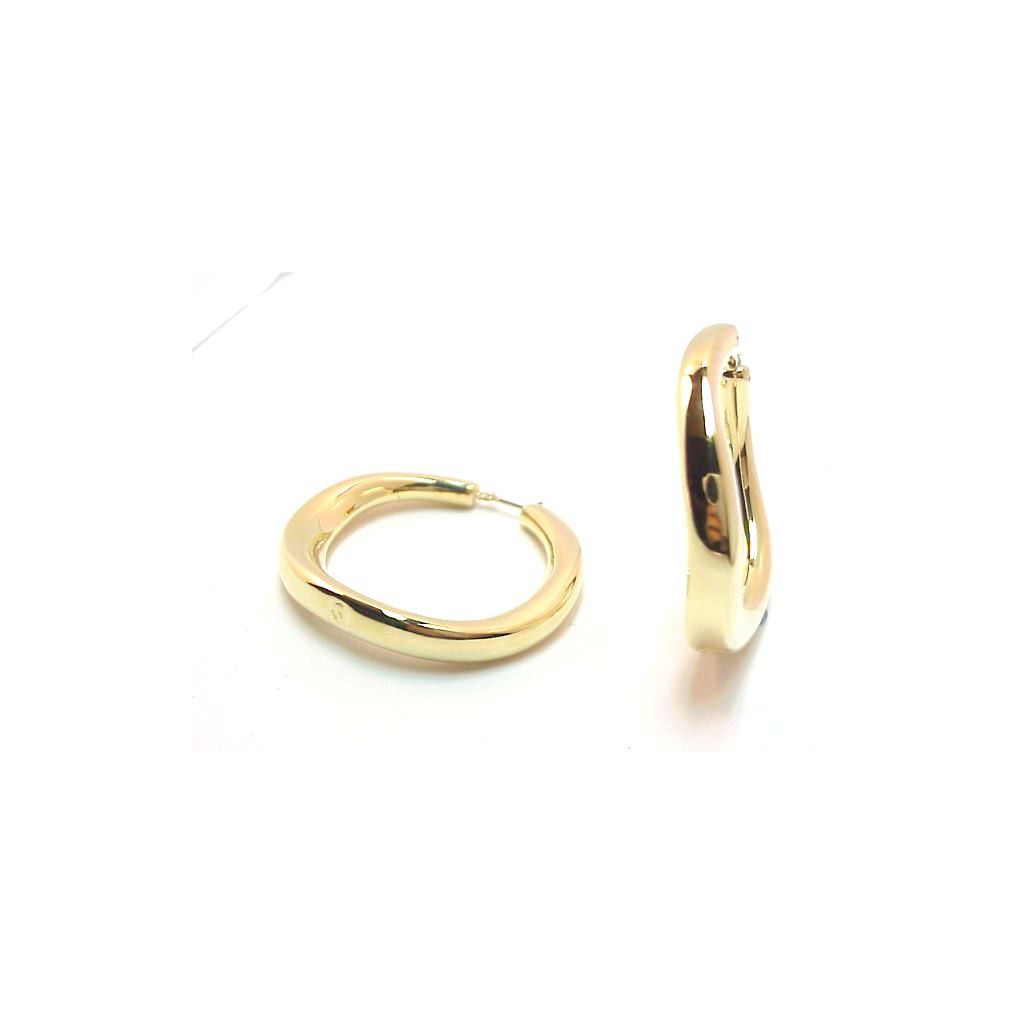 Pendant Earrings Wavy Yellow Gold Hoops