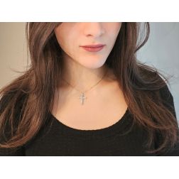 Photo of worn Necklace with diamonds cross Tennis's Style - 2.5cm x 16.50mm