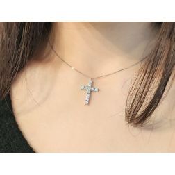Photo of worn Necklace with diamonds cross Tennis's Style - 2.5cm x 16.50mm