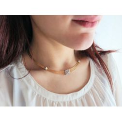 Semi-rigid multi-strand Necklace with zircons