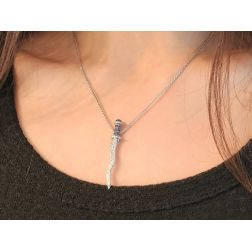 Photo of worn Necklace with Kriss Dagger Pendant with Blue Sapphires and Diamonds