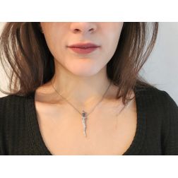 Photo of worn Necklace with Kriss Dagger Pendant with Blue Sapphires and Diamonds