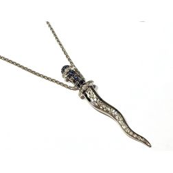 Necklace with Kriss Dagger Pendant with Blue Sapphires and Diamonds