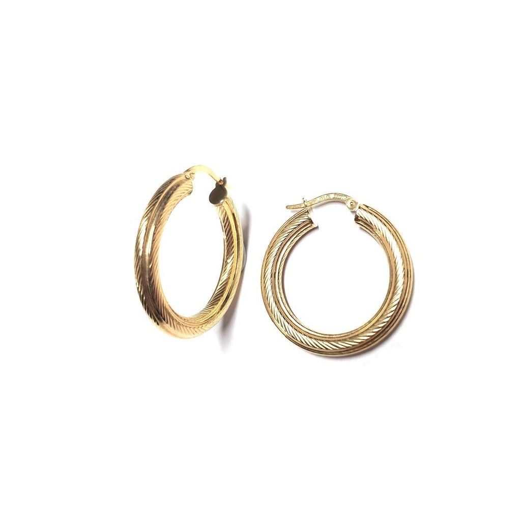 18kt Yellow Gold striped Big Hoops Earrings