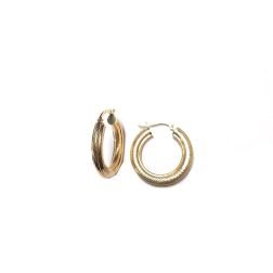 18kt Yellow Gold striped Medium Hoops Earrings