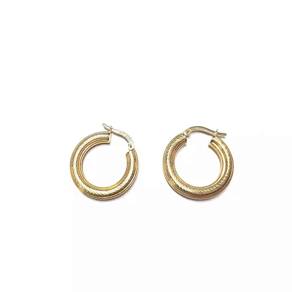 Orecchini Boccole Striate Medie Oro Giallo 18kt