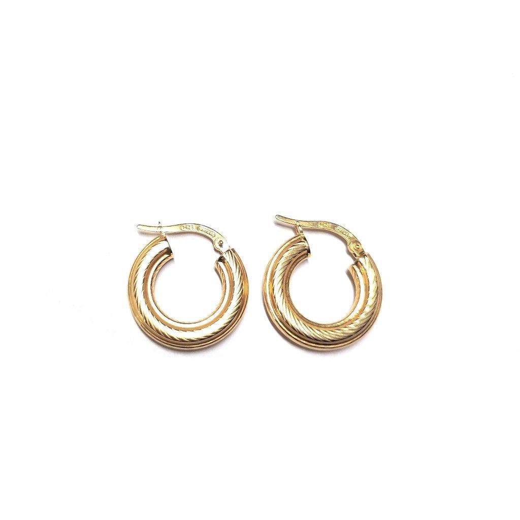 18kt Yellow Gold striped Small Hoops Earrings