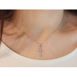 photo of worn Egyptian Cross of the Nile "Ankh" thin in White Gold