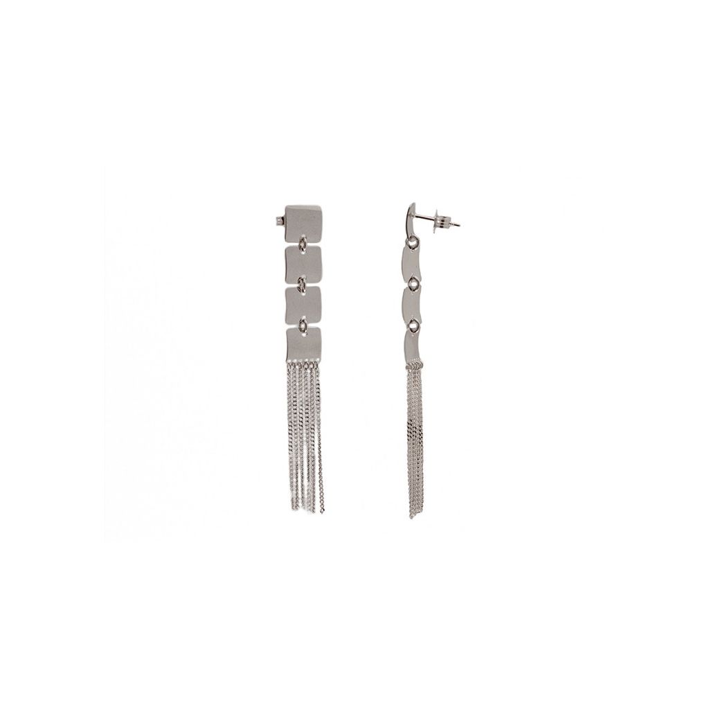Square Pendant Earrings Multiwire in White Gold
