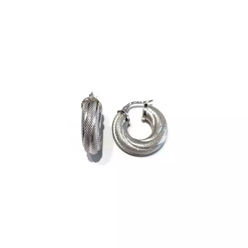 Orecchini Boccole Rigate Godronate Oro Bianco 18kt