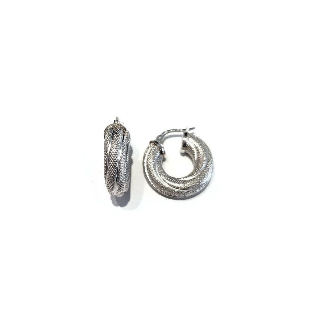 Spiral striped bush earrings in white gold