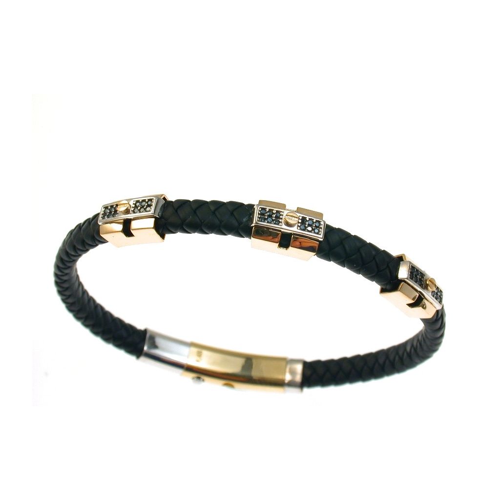 3 Tags rubber bracelet with black zircons