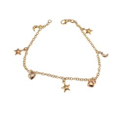 Bracciale 7 ciondoli 3 Stelle 2 Cuori 2 Lune in Tre Colori