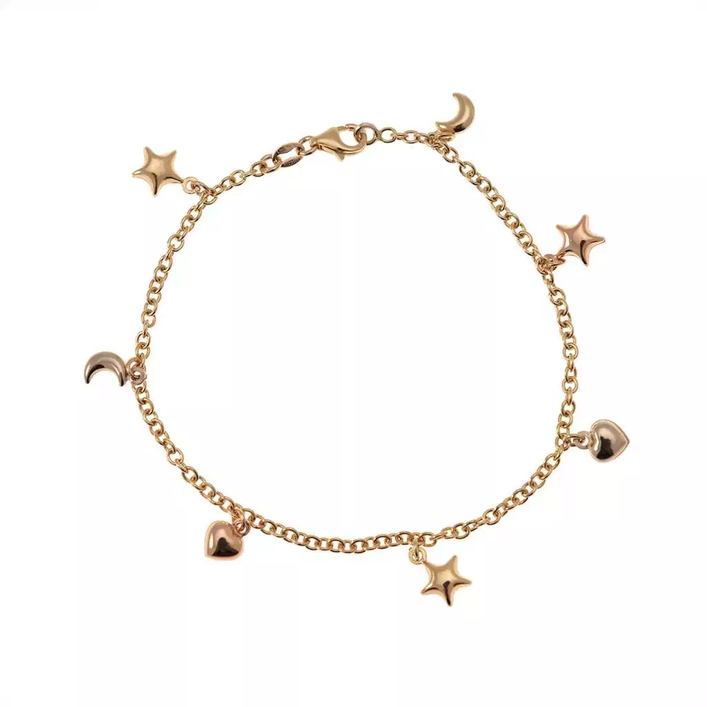 Bracciale 7 ciondoli 3 Stelle 2 Cuori 2 Lune in Tre Colori