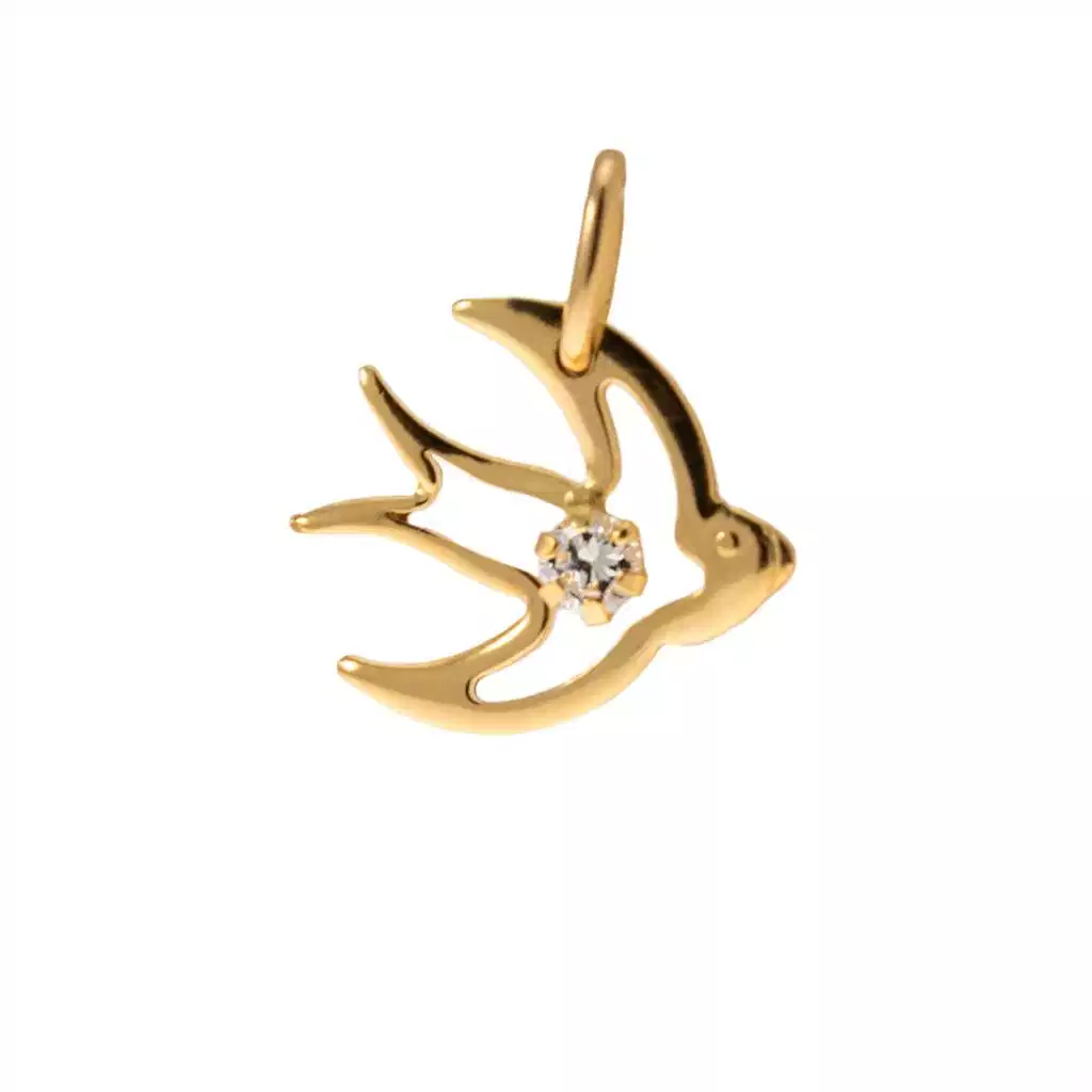 Swallow with zircon in 18kt yellow gold