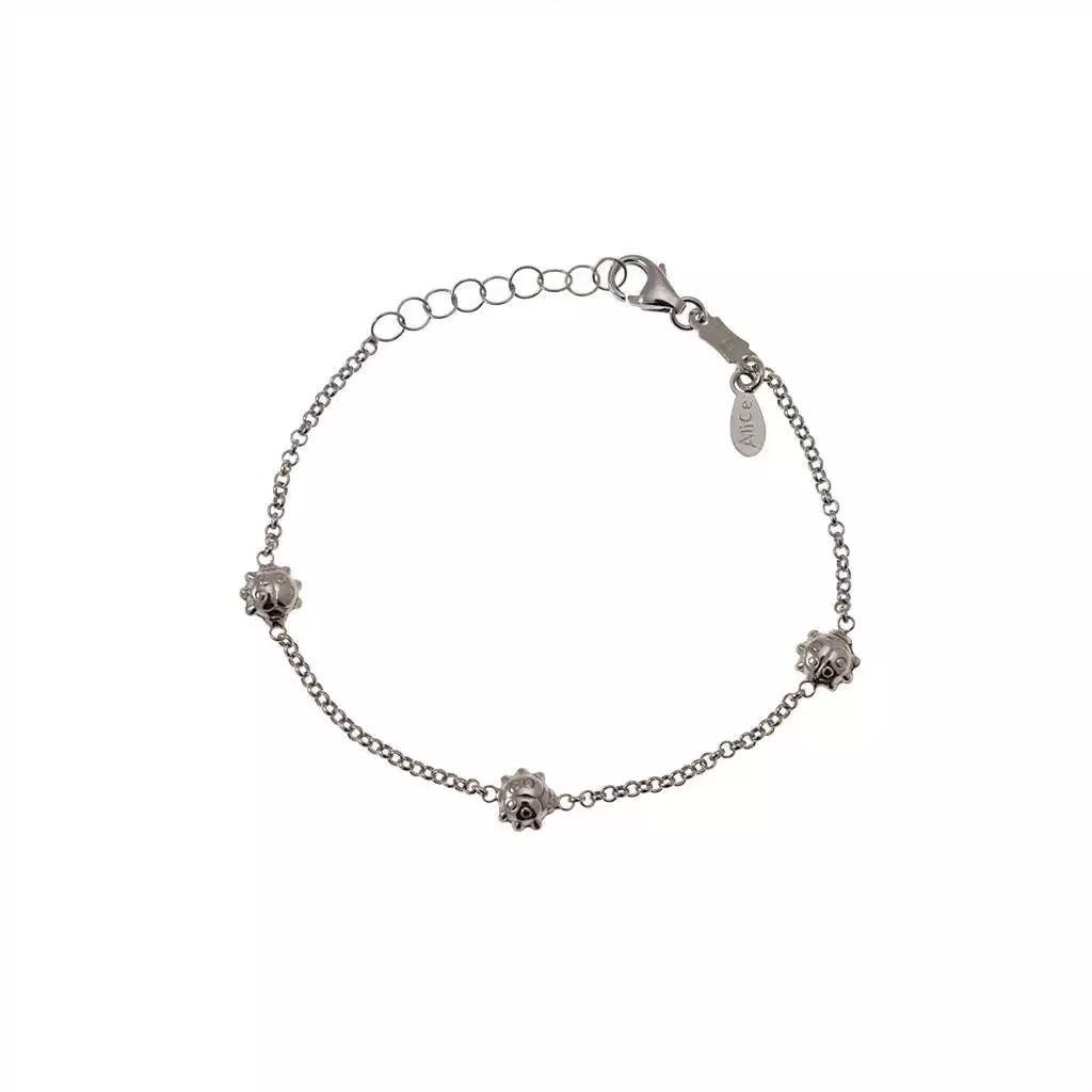 Chain baby bracelet with ladybug in 18kt white gold