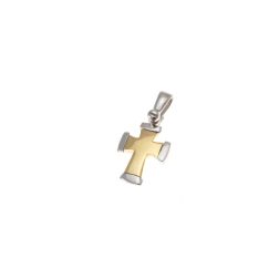Short cross in yellow gold with edges and back in white gold