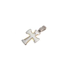 Short cross in yellow gold with edges and back in white gold