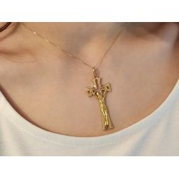 Cross Holed in the Center with Christ in Yellow Gold