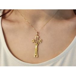 Cross Holed in the Center with Christ in Yellow Gold