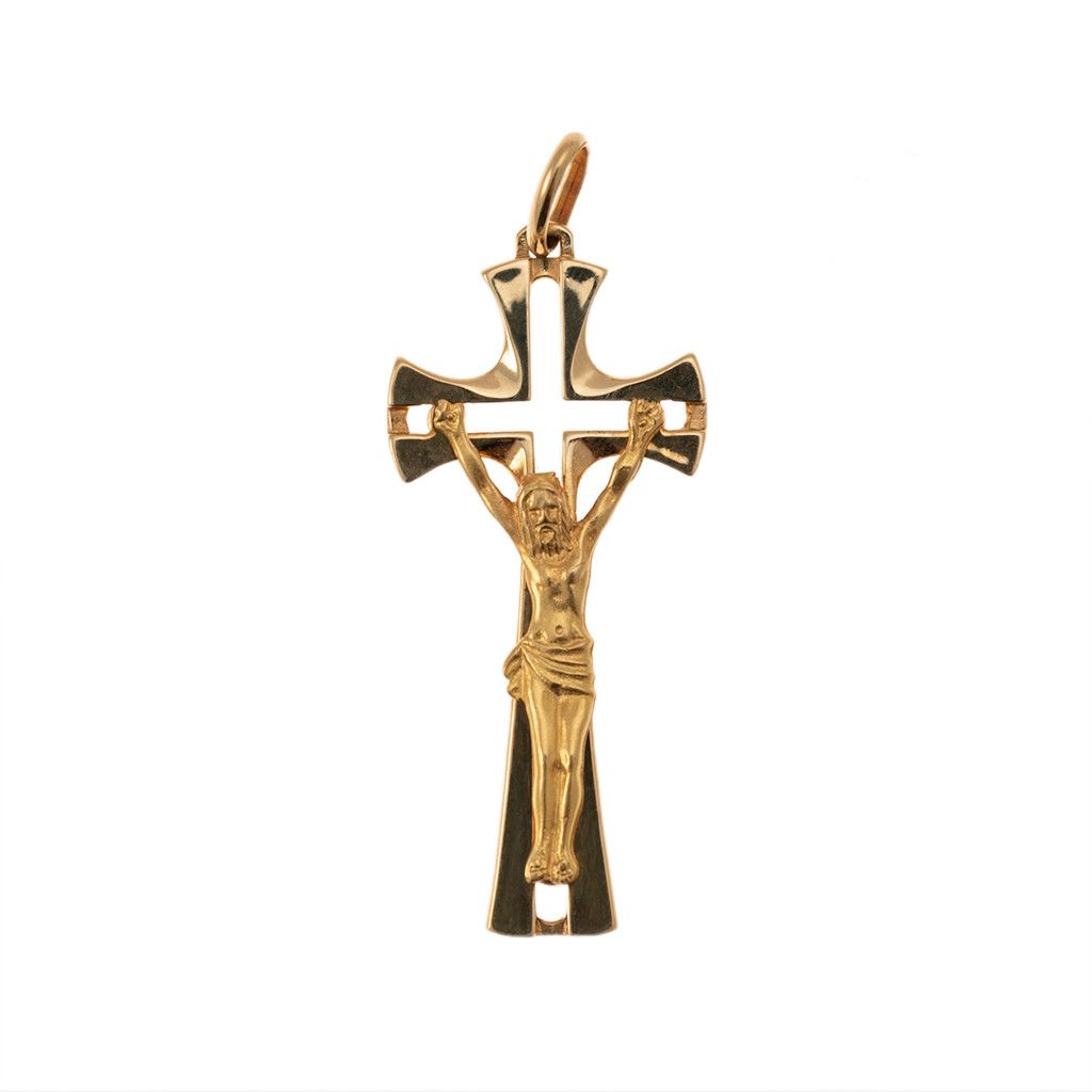Cross Holed in the Center with Christ in Yellow Gold