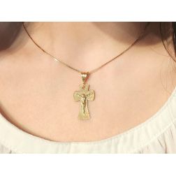 Polished Striped Cross Pendant with Christ