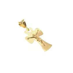 Croce Piatta Rigata con Cristo in oro giallo
