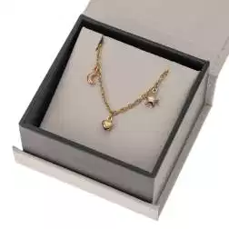 Bracciale 7 ciondoli 3 Lune 2 Cuori 2 Stelle in Tre Colori