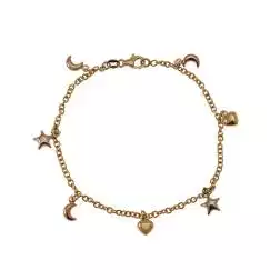 Bracciale 7 ciondoli 3 Lune 2 Cuori 2 Stelle in Tre Colori