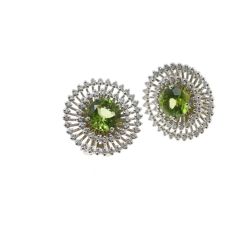 Round Peridot and Diamond Earrings