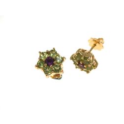 Peridot and Amethyst Flower Earrings