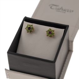 Peridot and Amethyst Flower Earrings
