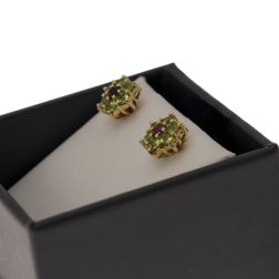 Peridot and Amethyst Flower Earrings