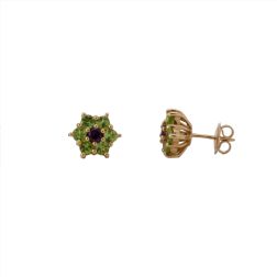 Peridot and Amethyst Flower Earrings