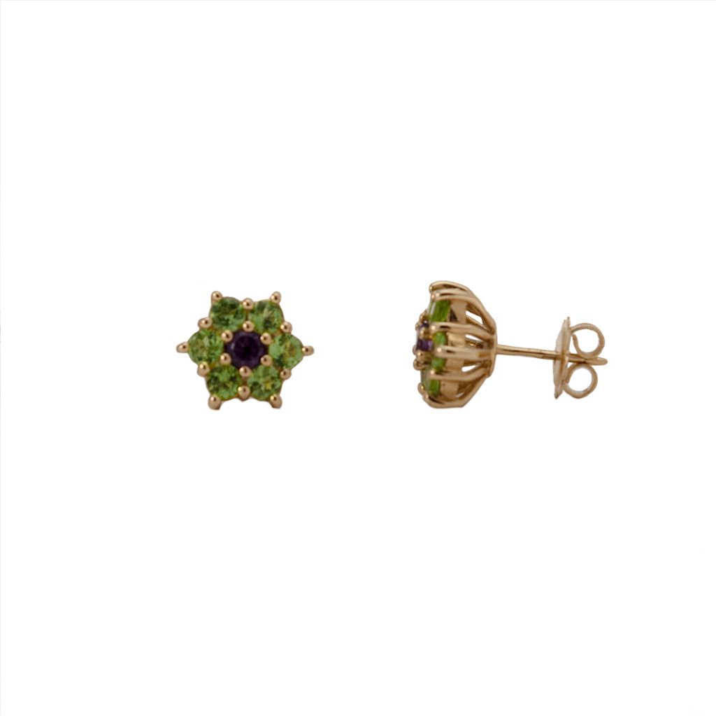 Peridot and Amethyst Flower Earrings