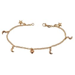 Bracelet 7 pendants 4 Moons 2 Stars 1 Heart in Three Colors