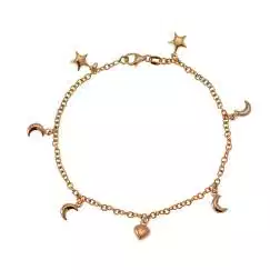 Bracciale 7 ciondoli 4 Lune 2 Stelle 1 Cuore in Tre Colori
