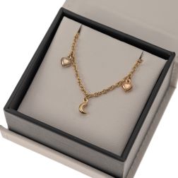 Bracelet 7 pendants 2 Stars 3 Moons 2 Hearts in Three Colors