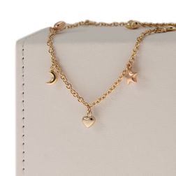 Bracciale 7 ciondoli 4 Lune 2 Stelle 1 Cuore in Tre Colori
