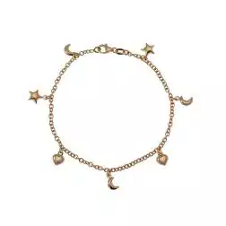 Bracciale 7 ciondoli 4 Lune 2 Stelle 1 Cuore in Tre Colori