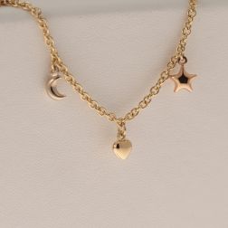 Bracelet with 7 pendants 3 Stars 2 Moons 2 Hearts in Three Colors