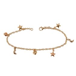 Bracelet with 7 pendants 3 Stars 2 Moons 2 Hearts in Three Colors