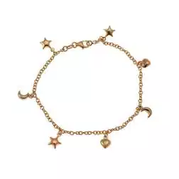 Bracciale 7 ciondoli 3 Stelle 2 Lune 2 Cuori in Tre Colori