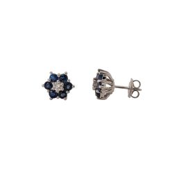 Blue Sapphire and Diamond Flowers Earrings